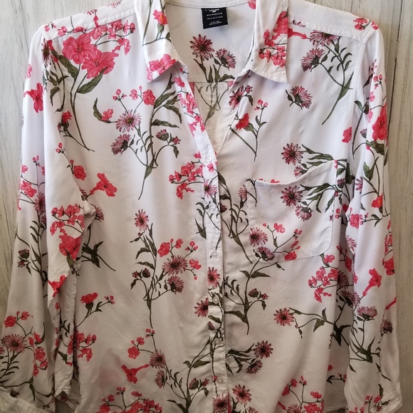 George Women's Button Up Long Sleeve Bitanical Print Blouse Sz 20